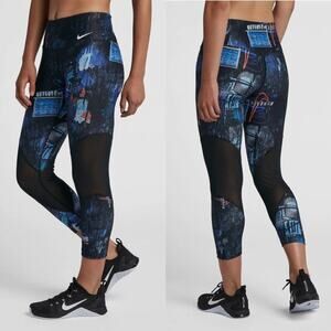 Nike Victory Power Crop Leggings Pants M | Graffiti Print, Dri-FIT, Mesh Panels